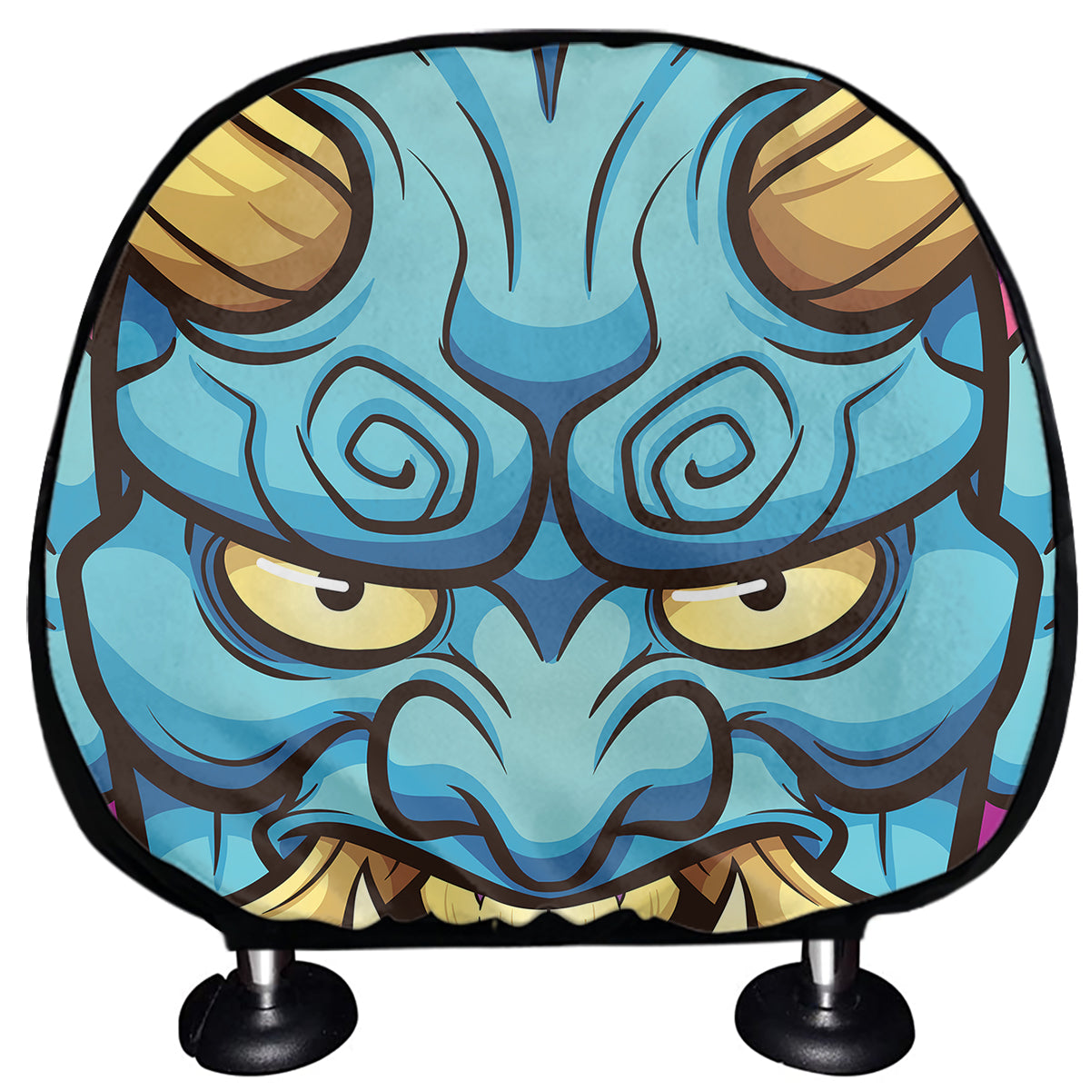 Blue Japanese Demon Print Car Headrest Covers