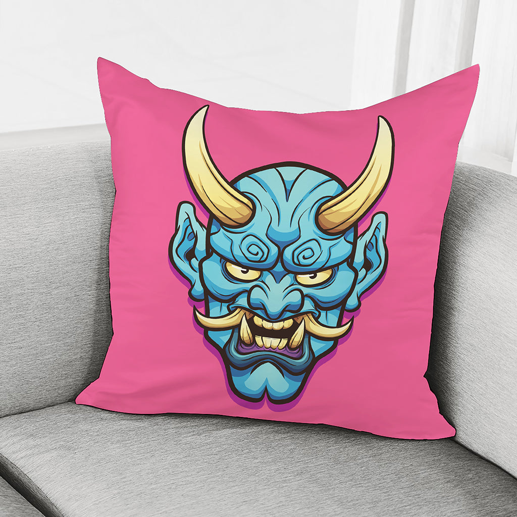 Blue Japanese Demon Print Pillow Cover