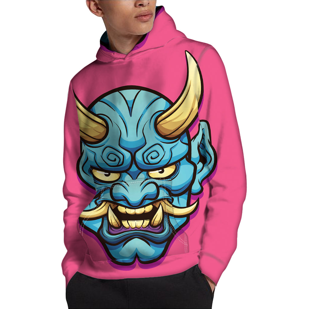 Blue Japanese Demon Print Pullover Hoodie
