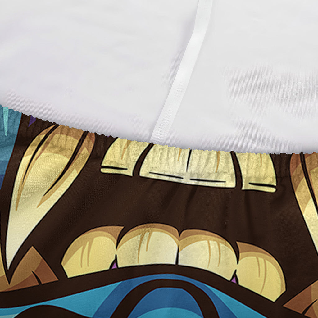 Blue Japanese Demon Print Sofa Cover