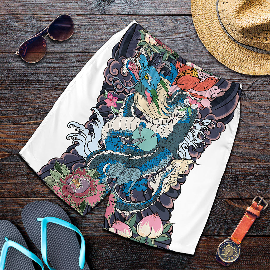 Golden Chinese Dragon Floral Print Men's Shorts