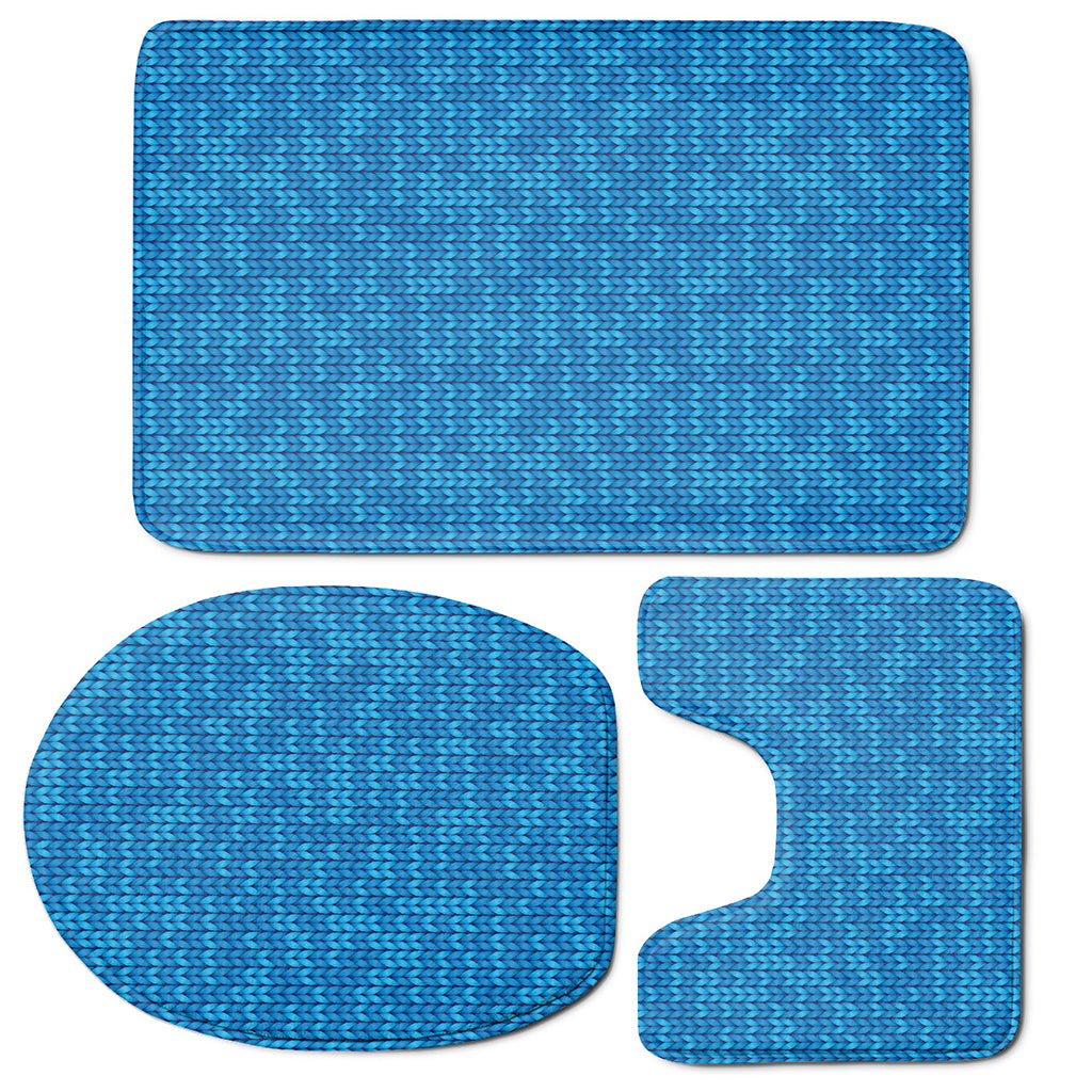 Blue Knitted Pattern Print 3 Piece Bath Mat Set