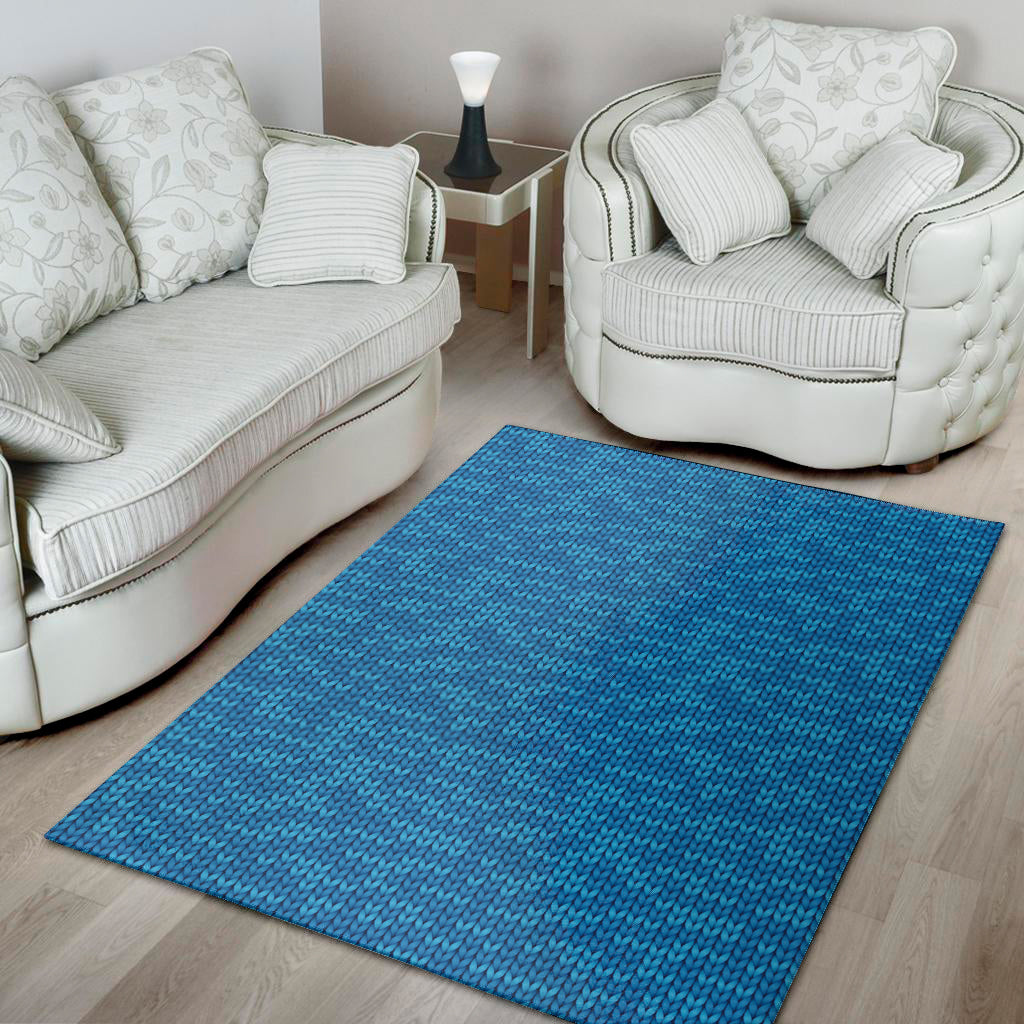 Blue Knitted Pattern Print Area Rug