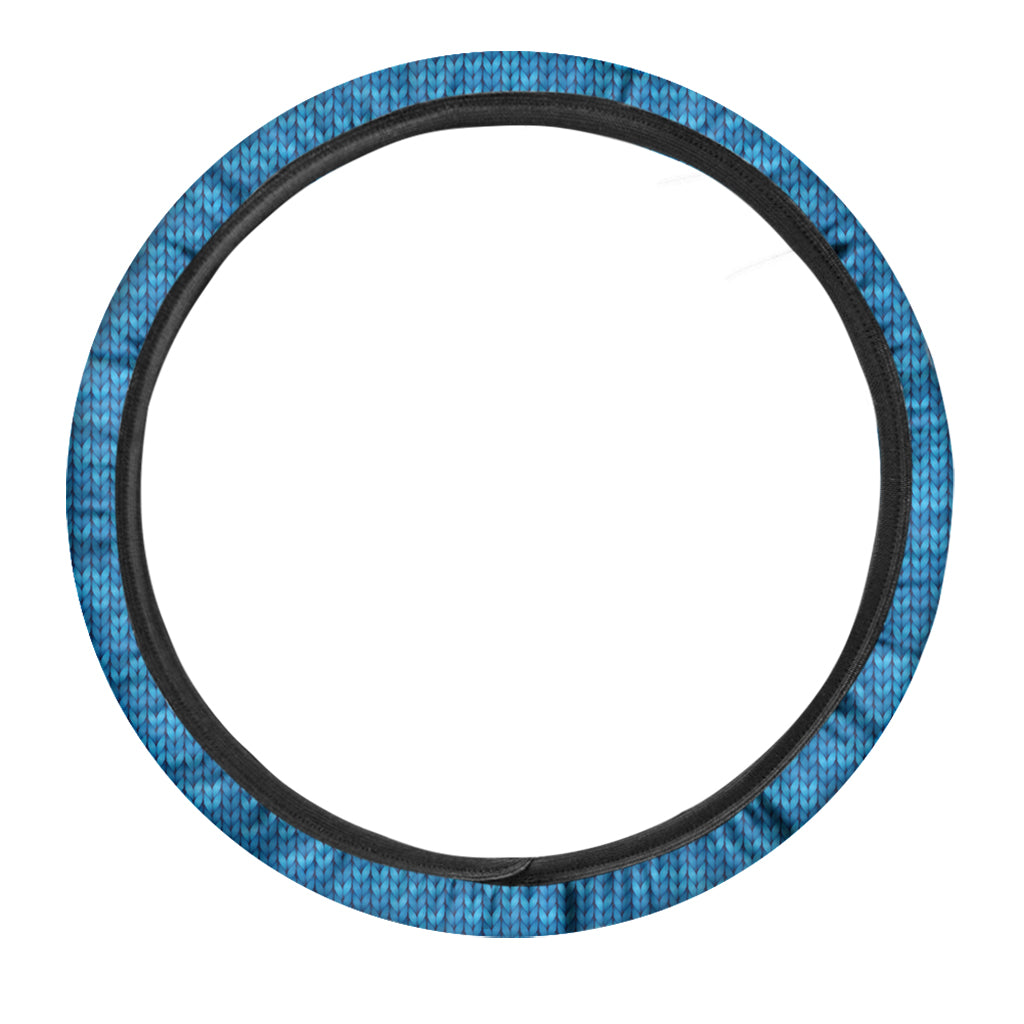 Blue Knitted Pattern Print Car Steering Wheel Cover