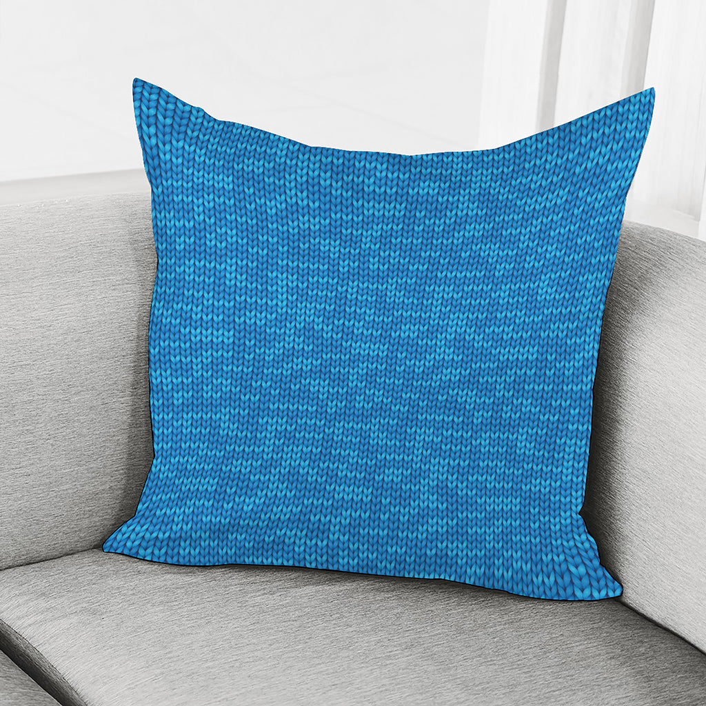 Blue Knitted Pattern Print Pillow Cover