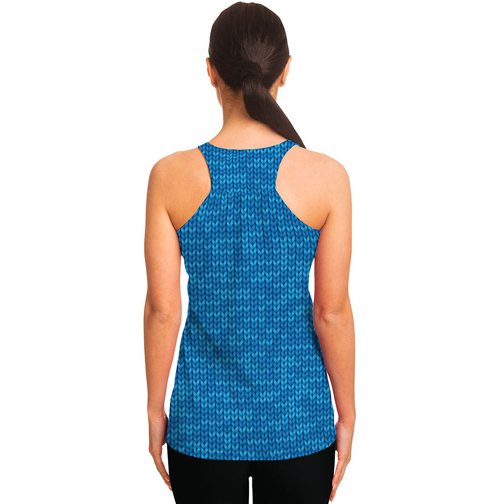 Blue Knitted Pattern Print Women's Racerback Tank Top