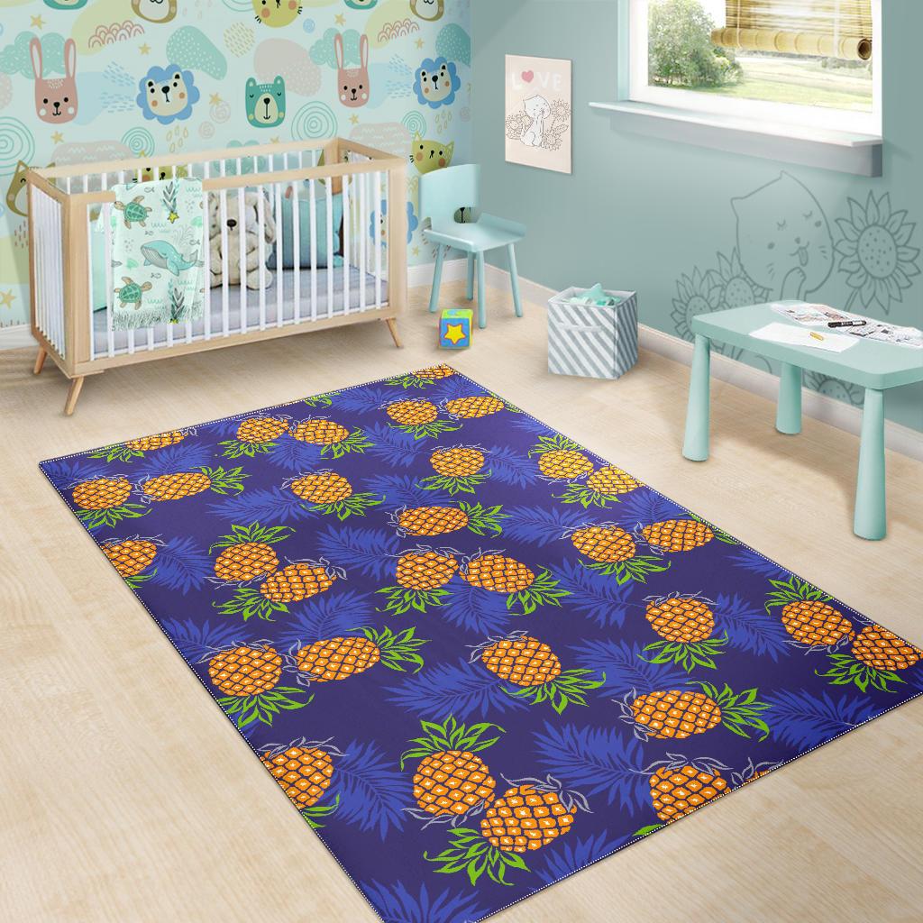 Blue Leaf Pineapple Pattern Print Area Rug GearFrost