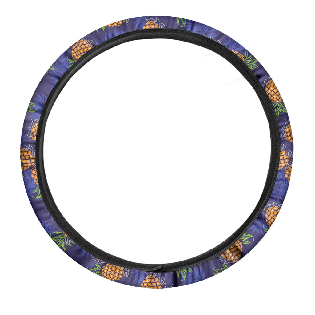 Blue Leaf Pineapple Pattern Print Car Steering Wheel Cover