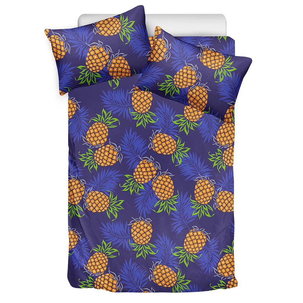 Blue Leaf Pineapple Pattern Print Duvet Cover Bedding Set