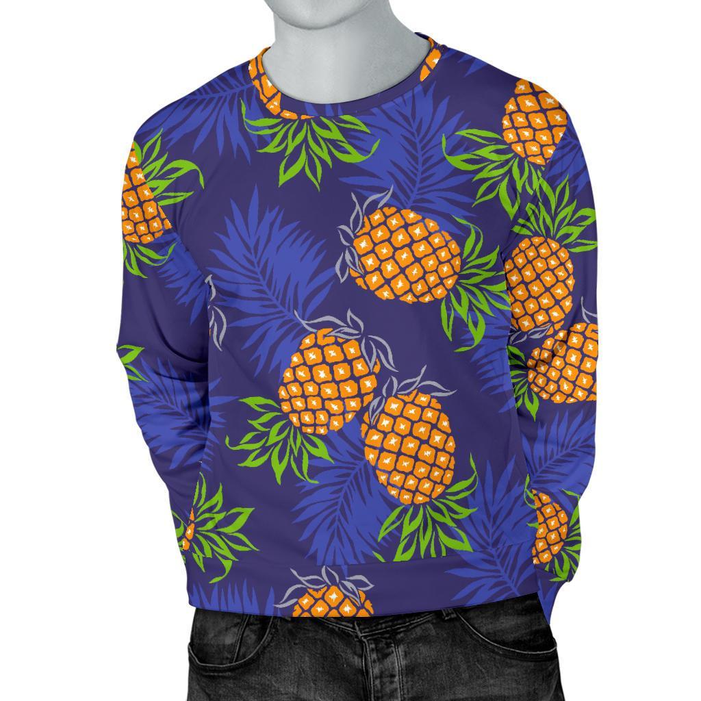 Blue Leaf Pineapple Pattern Print Men's Crewneck Sweatshirt GearFrost