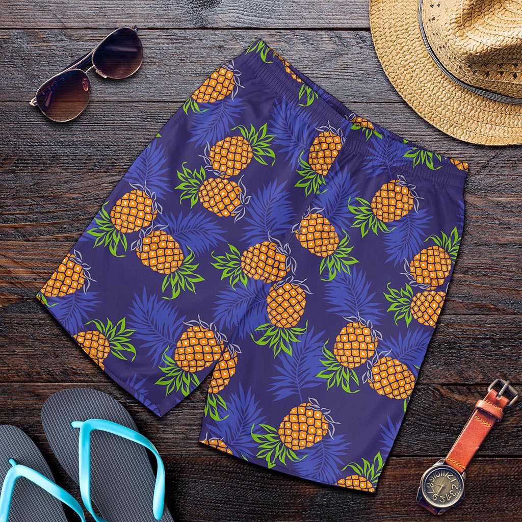 Blue Leaf Pineapple Pattern Print Men's Shorts
