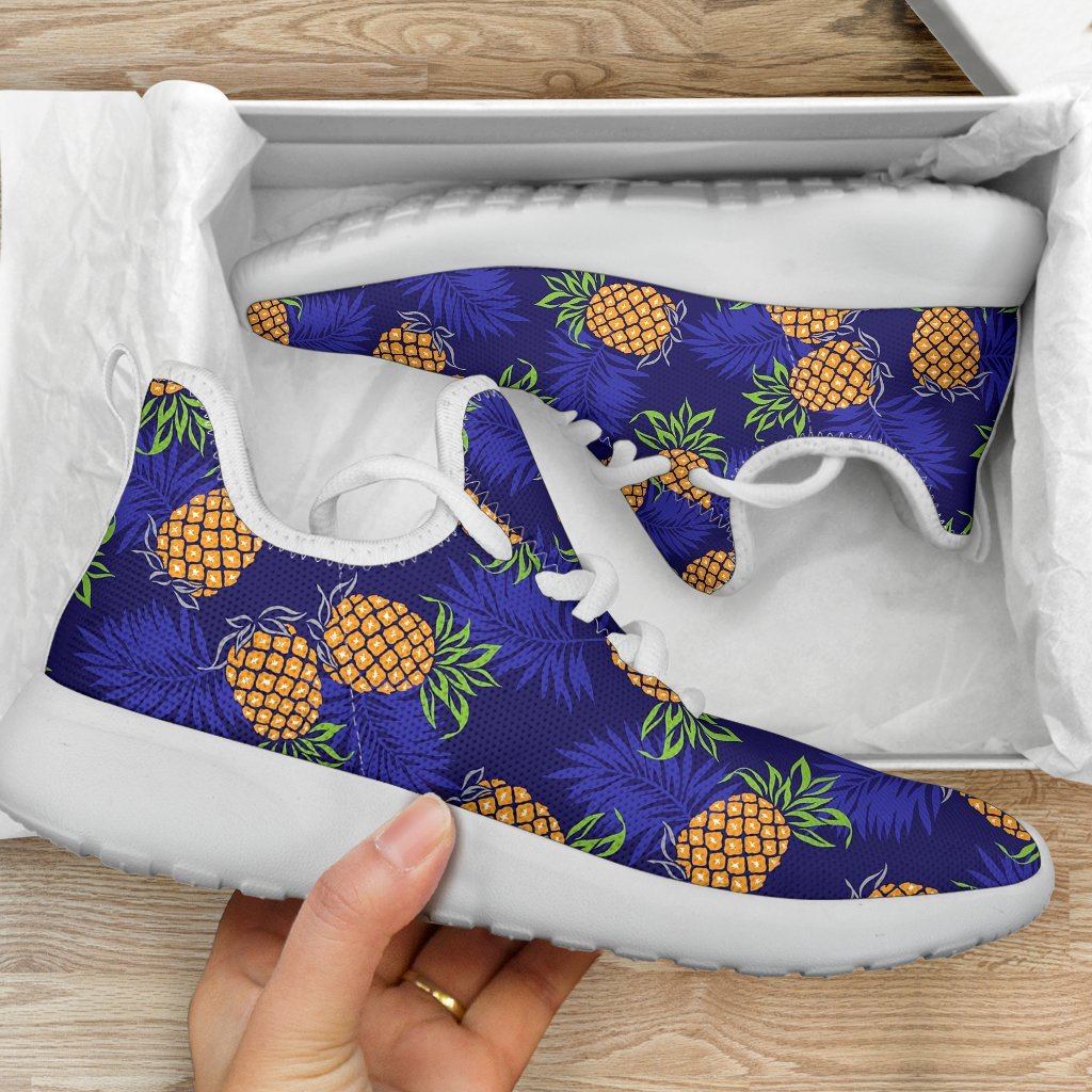 Blue Leaf Pineapple Pattern Print Mesh Knit Shoes GearFrost