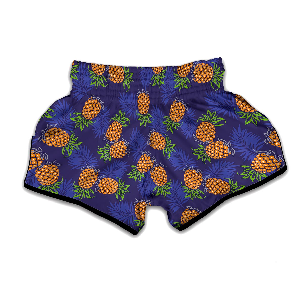 Blue Leaf Pineapple Pattern Print Muay Thai Boxing Shorts