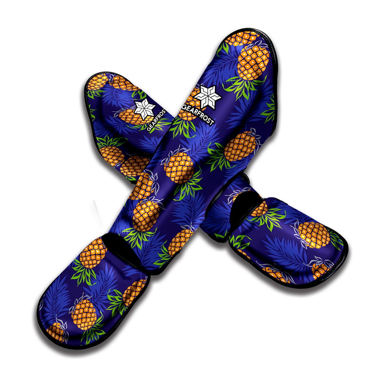 Blue Leaf Pineapple Pattern Print Muay Thai Shin Guard