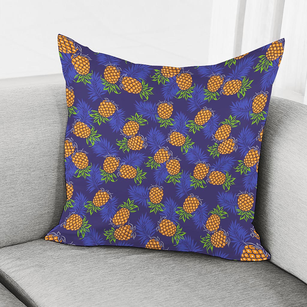 Blue Leaf Pineapple Pattern Print Pillow Cover