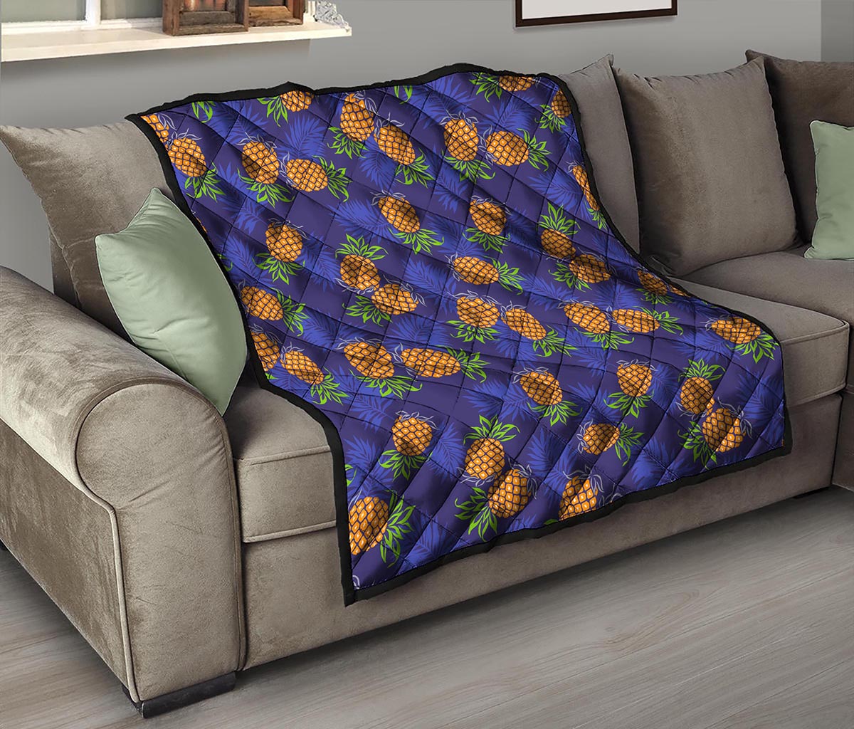Blue Leaf Pineapple Pattern Print Quilt