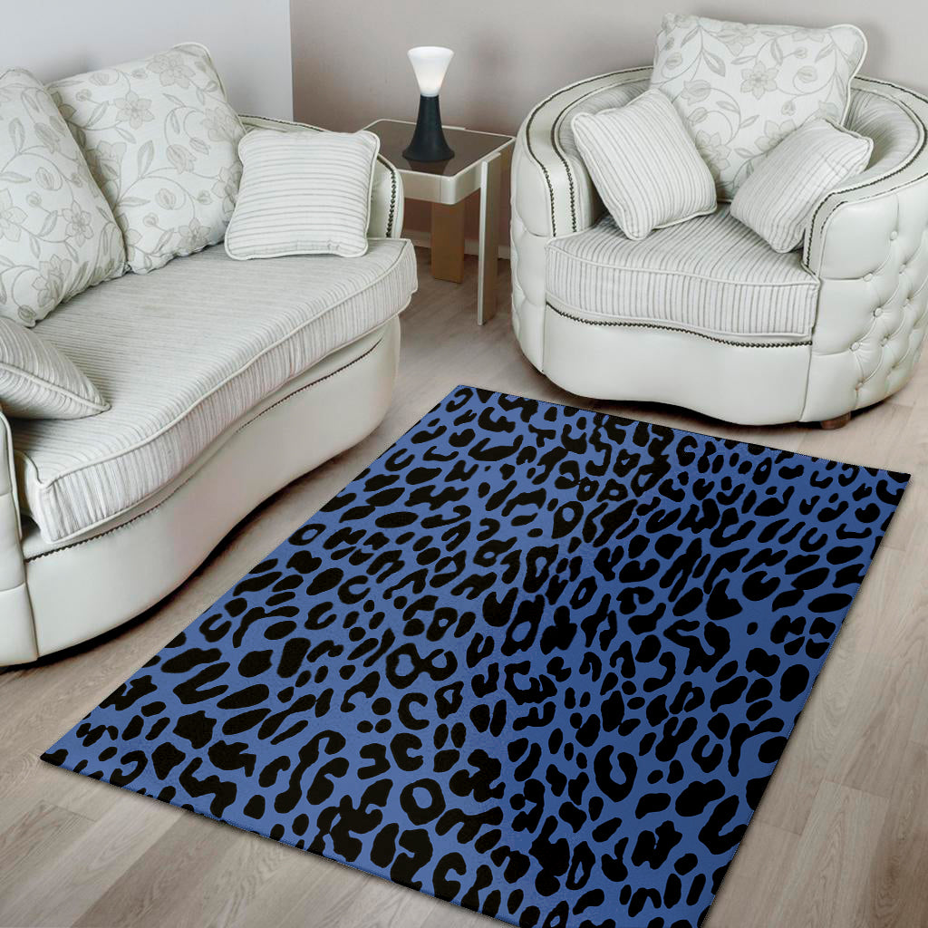 Blue Leopard Print Area Rug