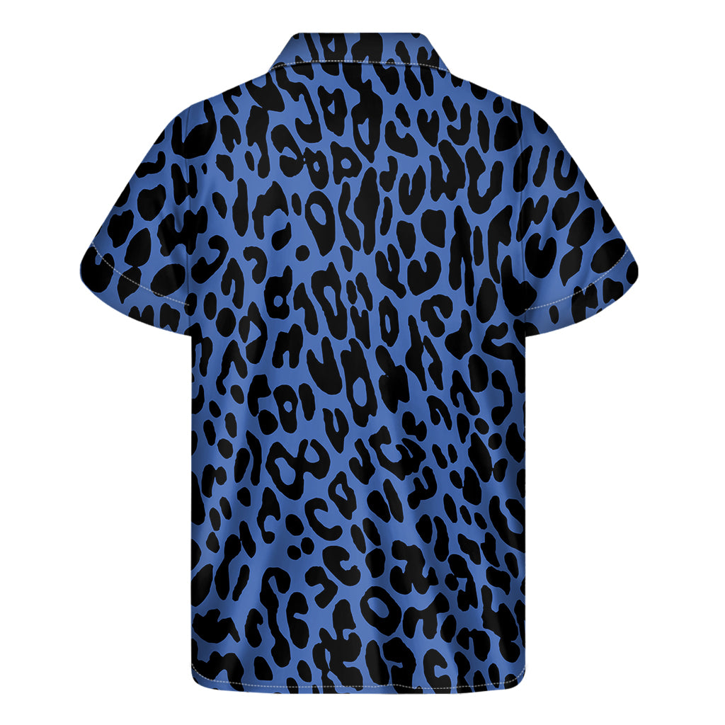 Blue Leopard Print Men's Short Sleeve Shirt