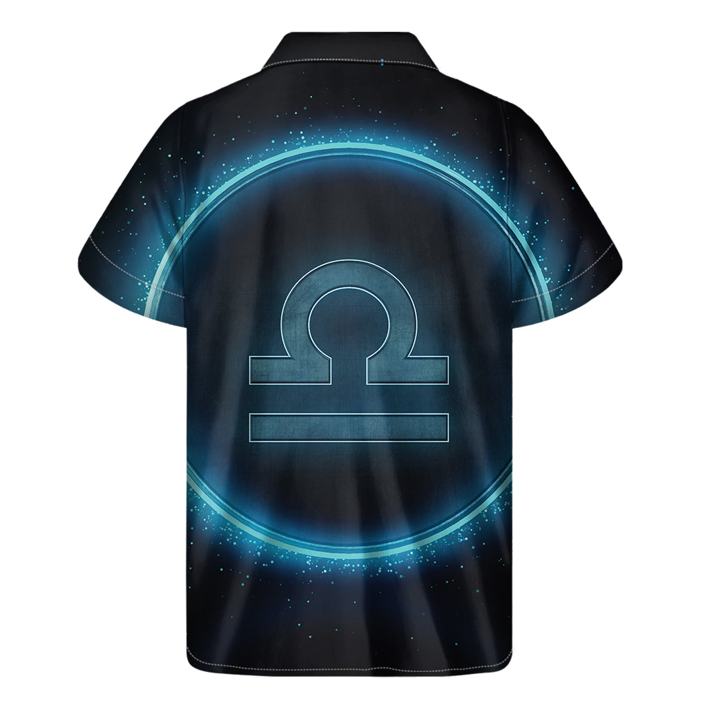 Blue Libra Zodiac Sign Print Men's Short Sleeve Shirt