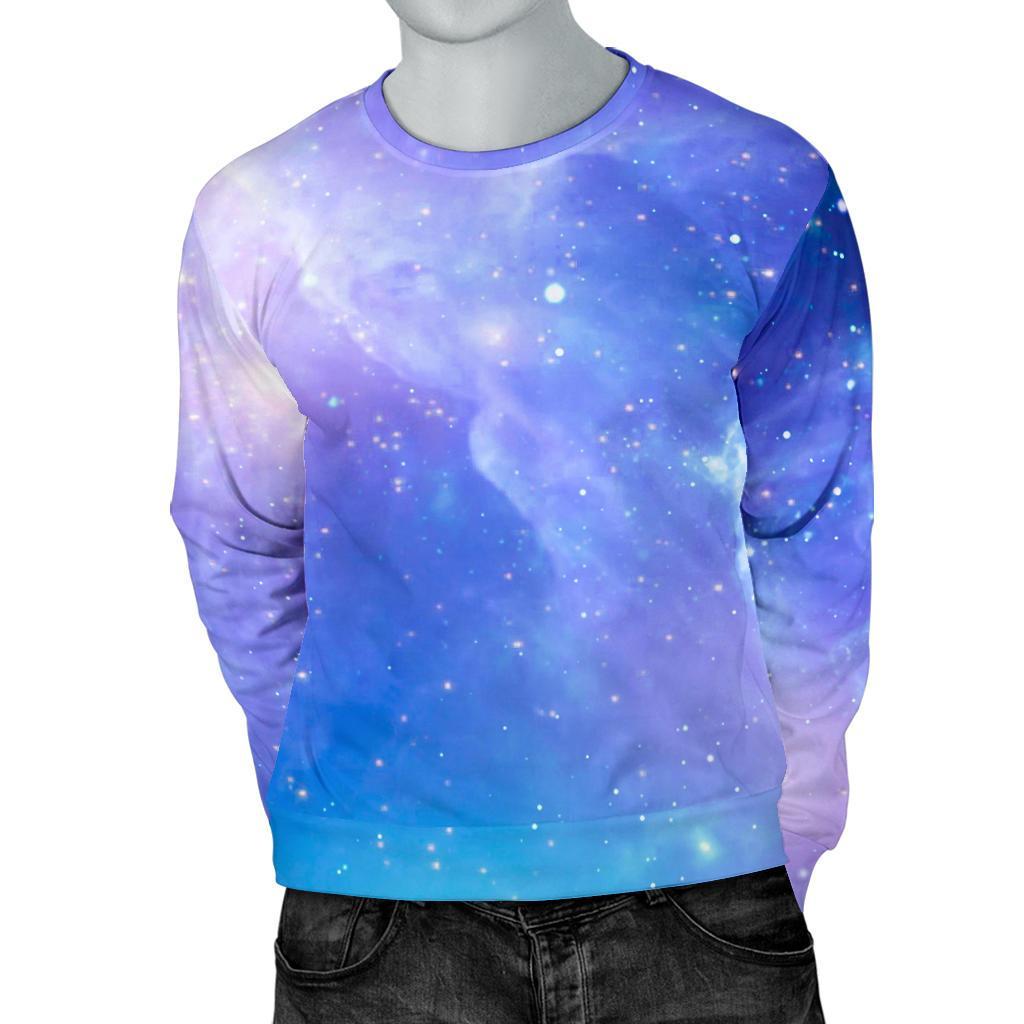 Blue Light Nebula Galaxy Space Print Men's Crewneck Sweatshirt GearFrost