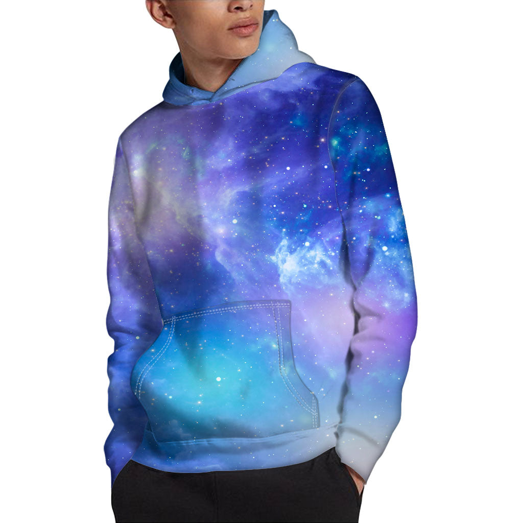 Blue Light Nebula Galaxy Space Print Pullover Hoodie