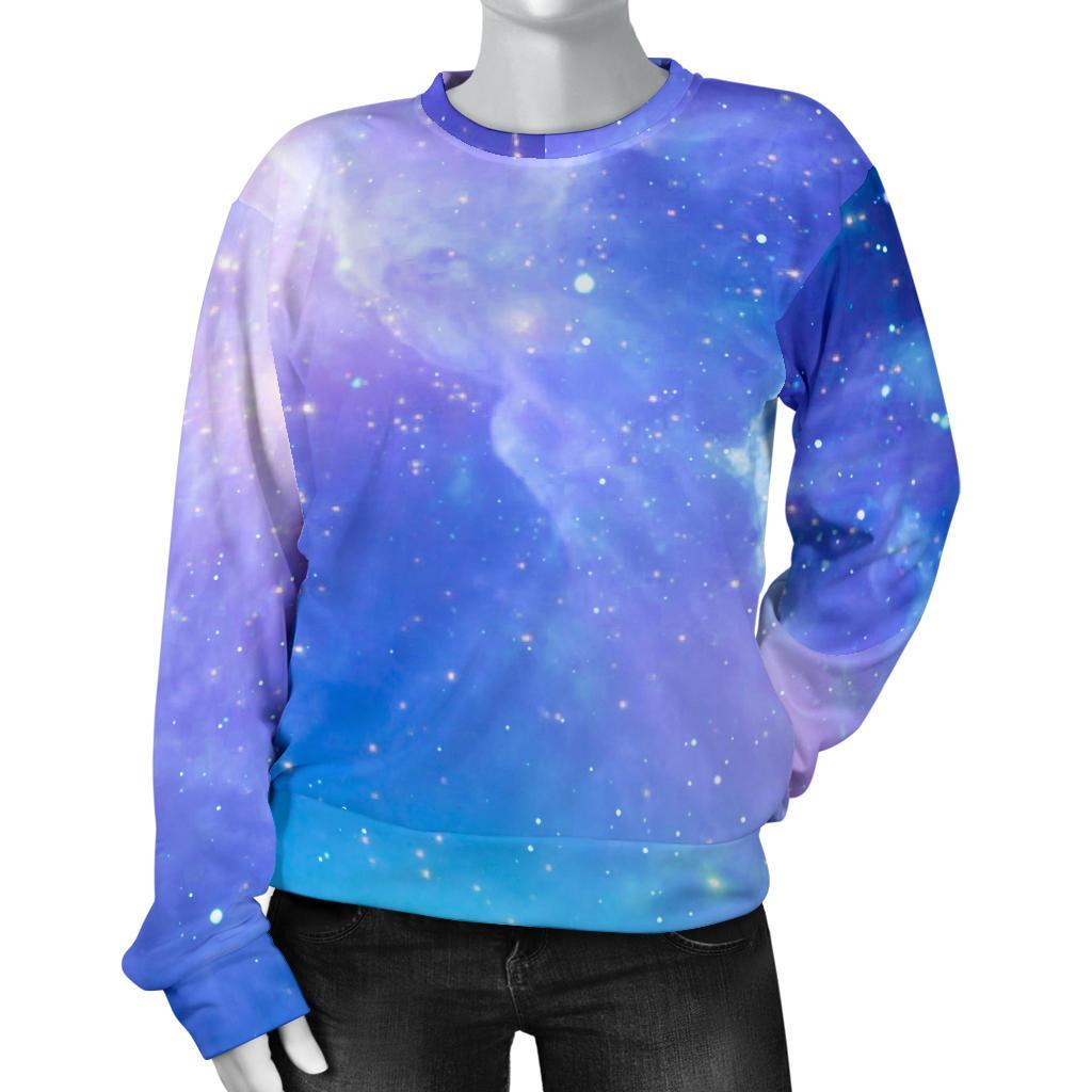 Blue Light Nebula Galaxy Space Print Women's Crewneck Sweatshirt GearFrost