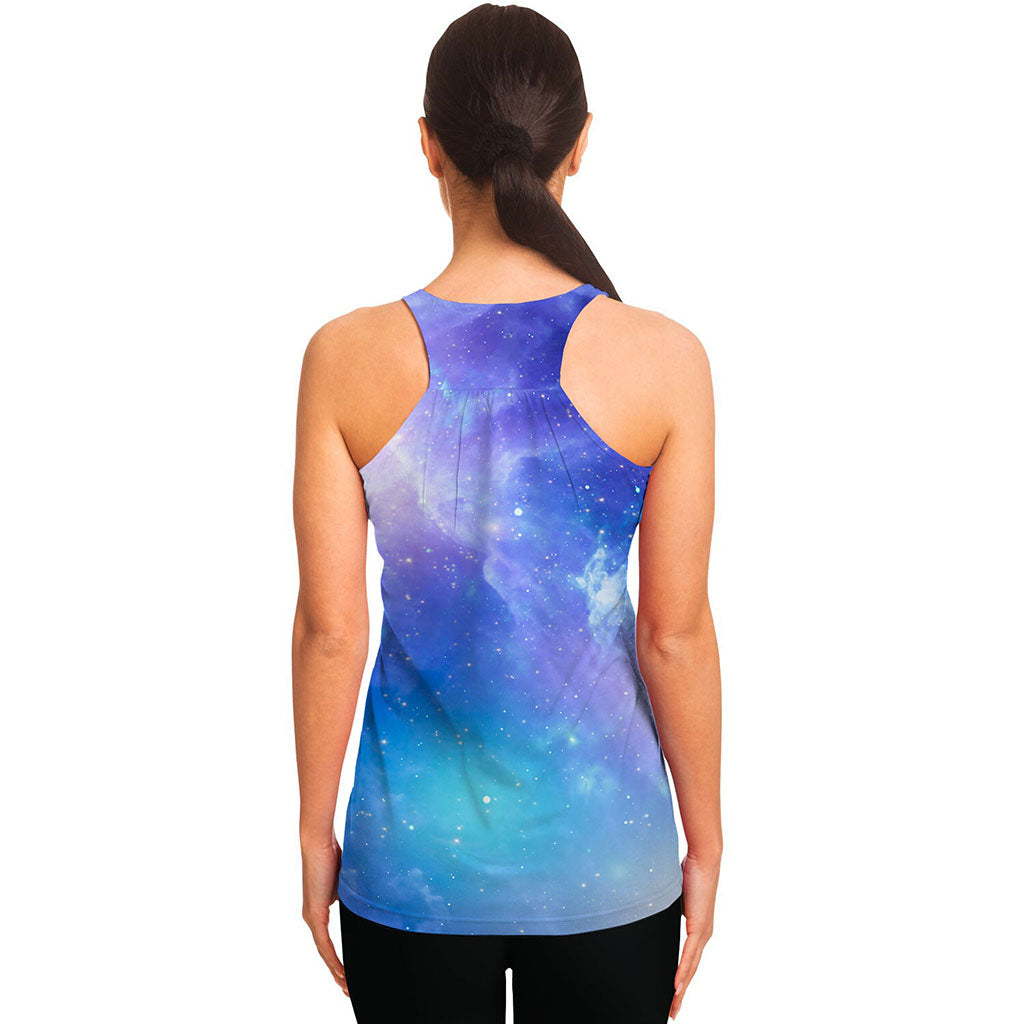 Blue Light Nebula Galaxy Space Print Women's Racerback Tank Top
