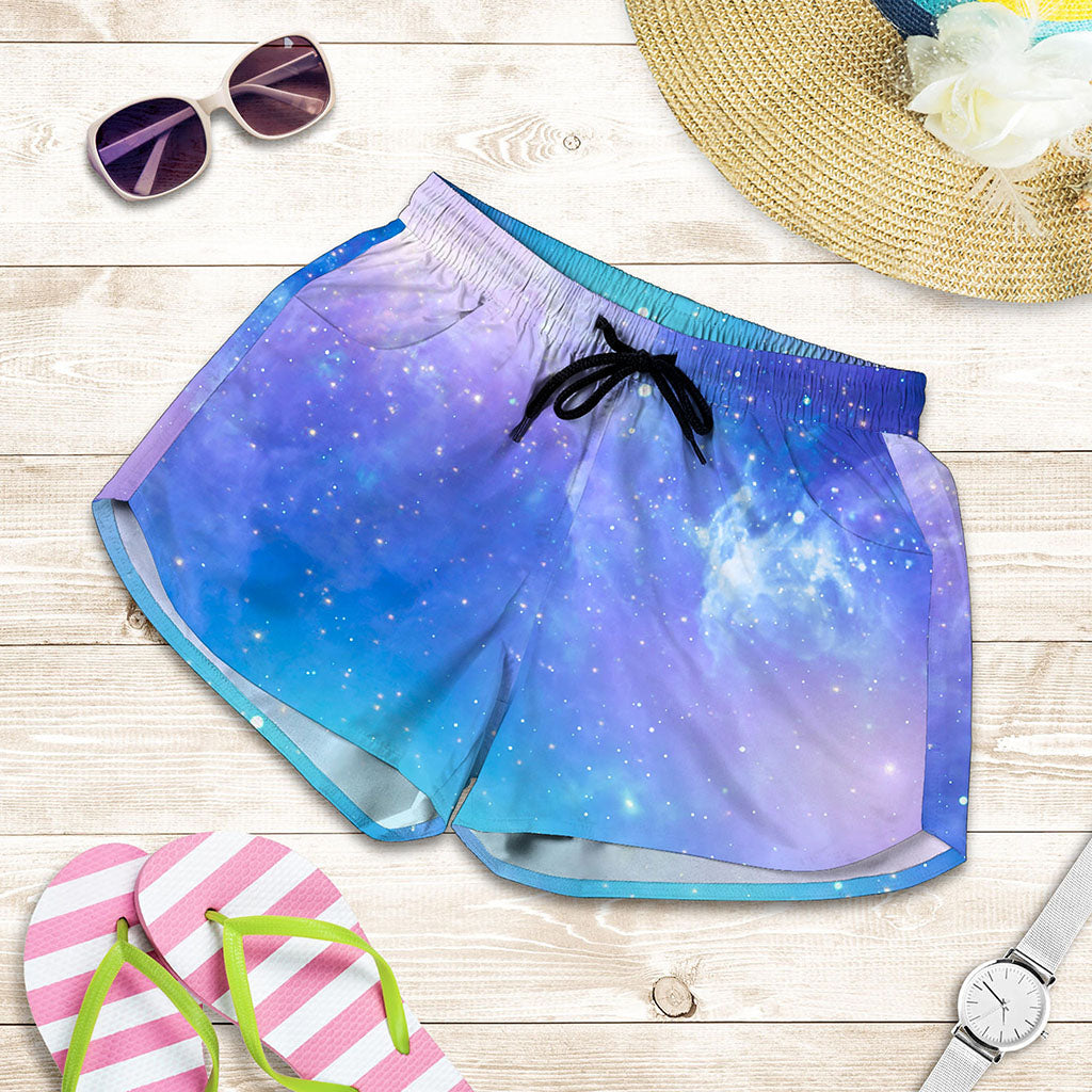 Blue Light Nebula Galaxy Space Print Women's Shorts