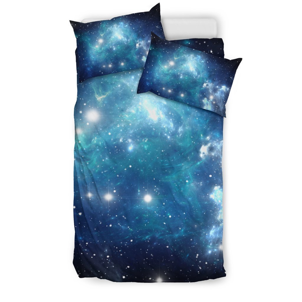 Blue Light Sparkle Galaxy Space Print Duvet Cover Bedding Set GearFrost