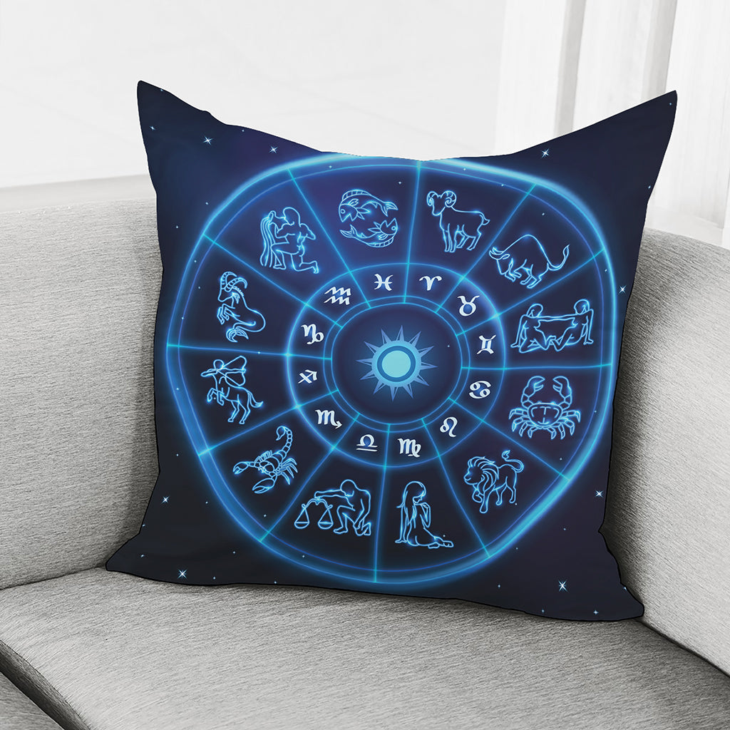 Blue Light Zodiac Circle Print Pillow Cover