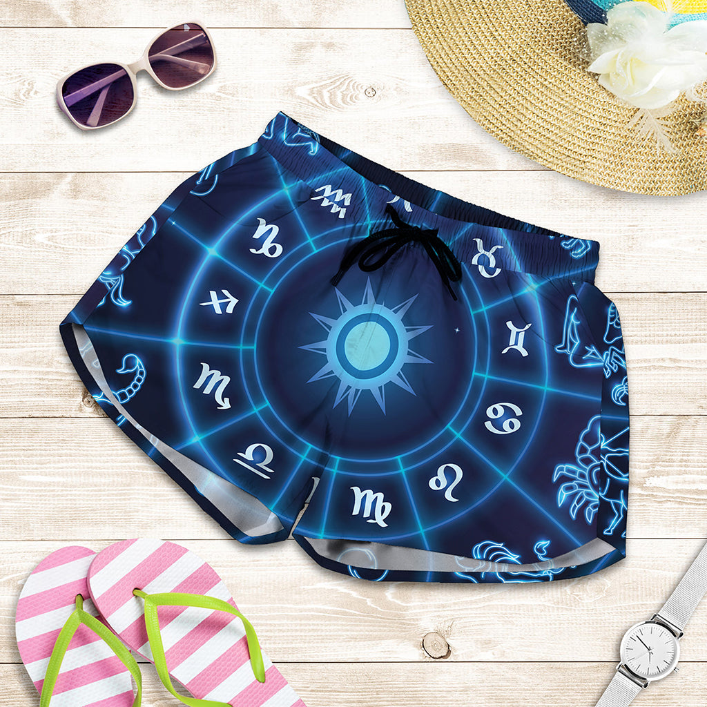 Blue Light Zodiac Circle Print Women's Shorts