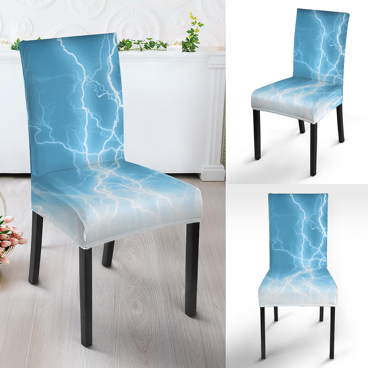 Blue Lightning Print Dining Chair Slipcover