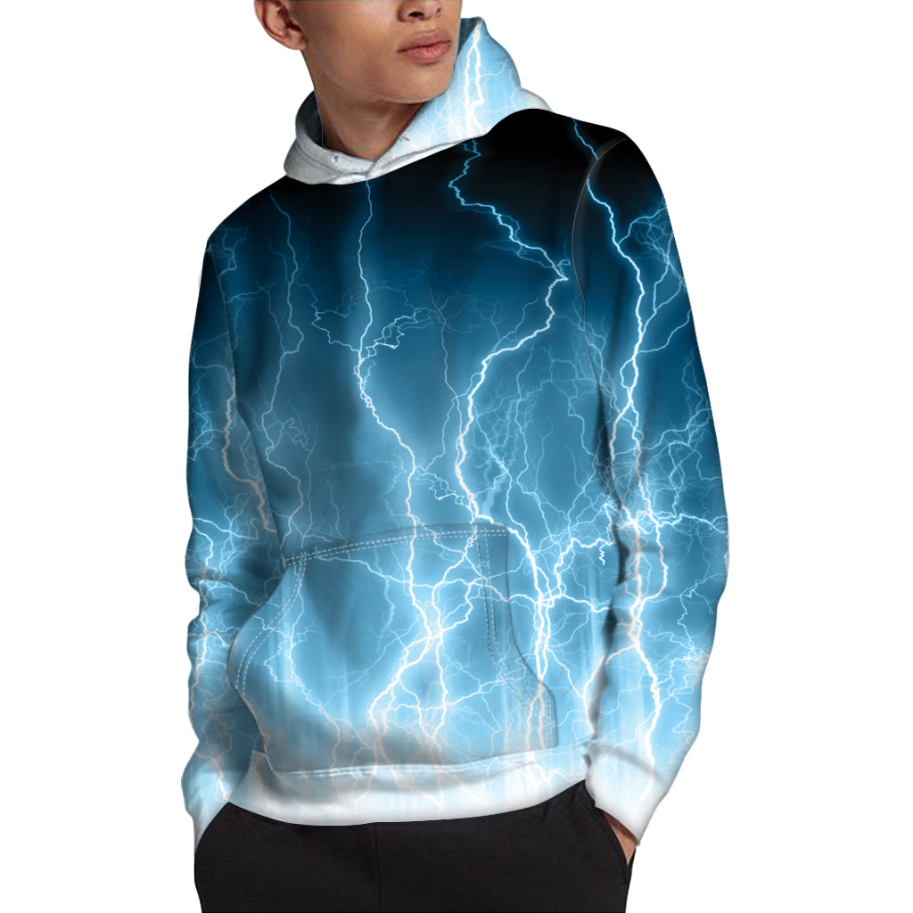 Blue Lightning Print Pullover Hoodie
