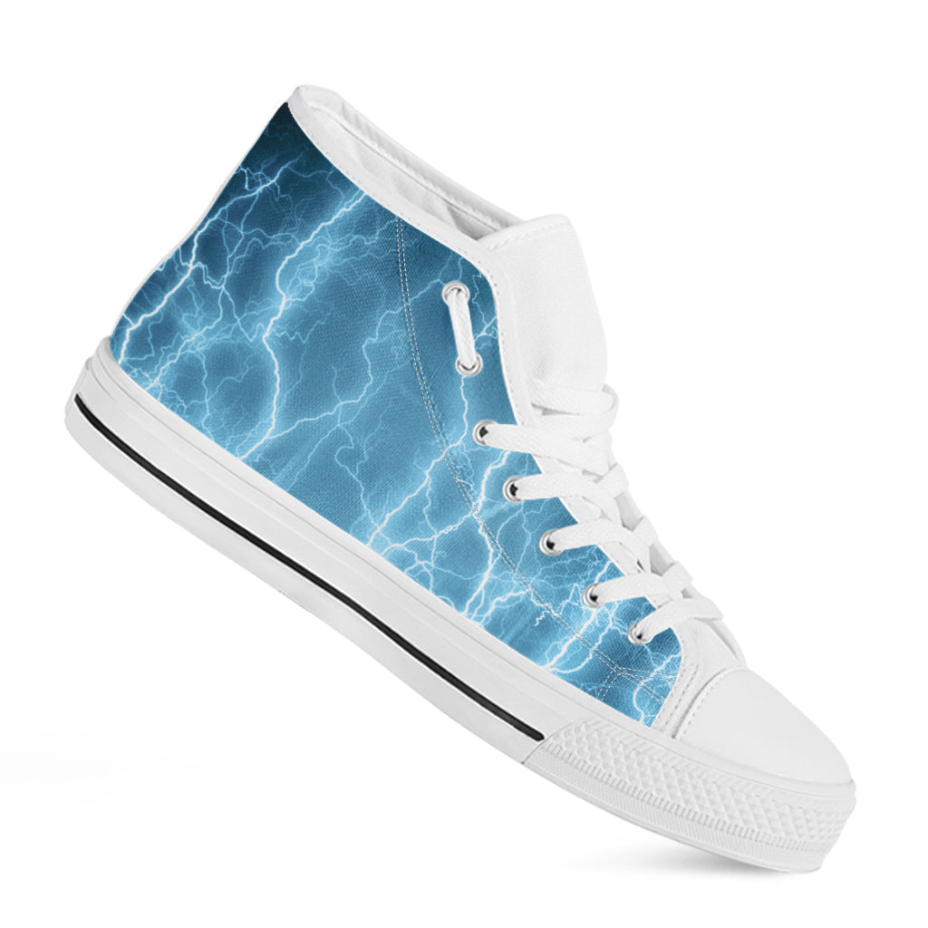 Blue Lightning Print White High Top Shoes