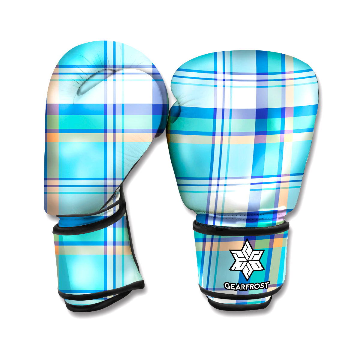 Blue Madras Pattern Print Boxing Gloves