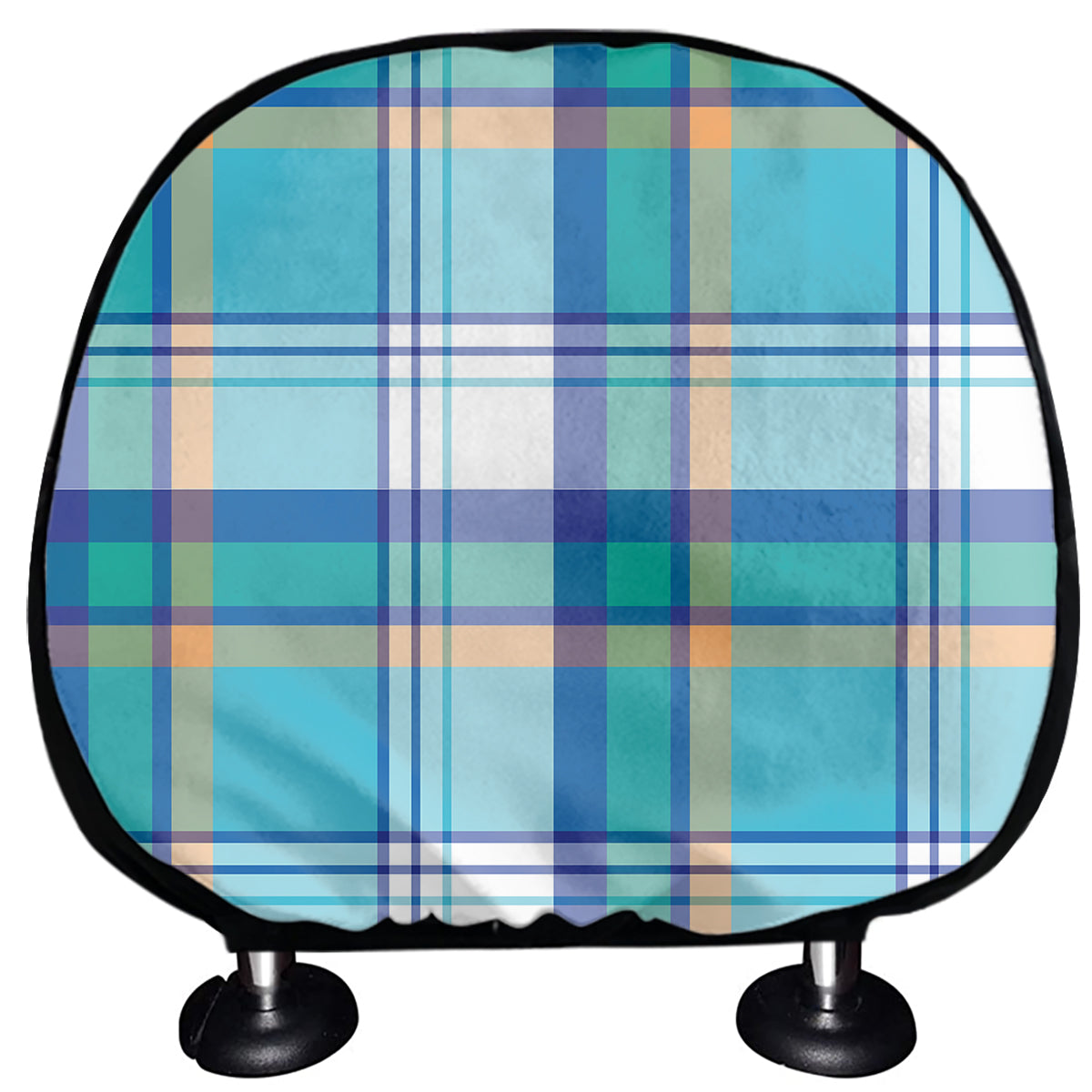 Blue Madras Pattern Print Car Headrest Covers