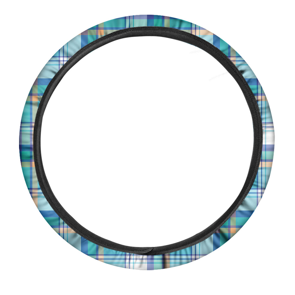 Blue Madras Pattern Print Car Steering Wheel Cover