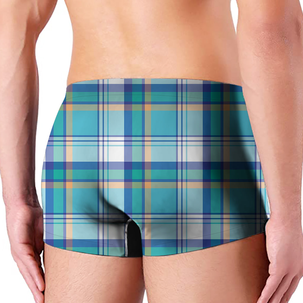 Blue Madras Pattern Print Men's Boxer Briefs