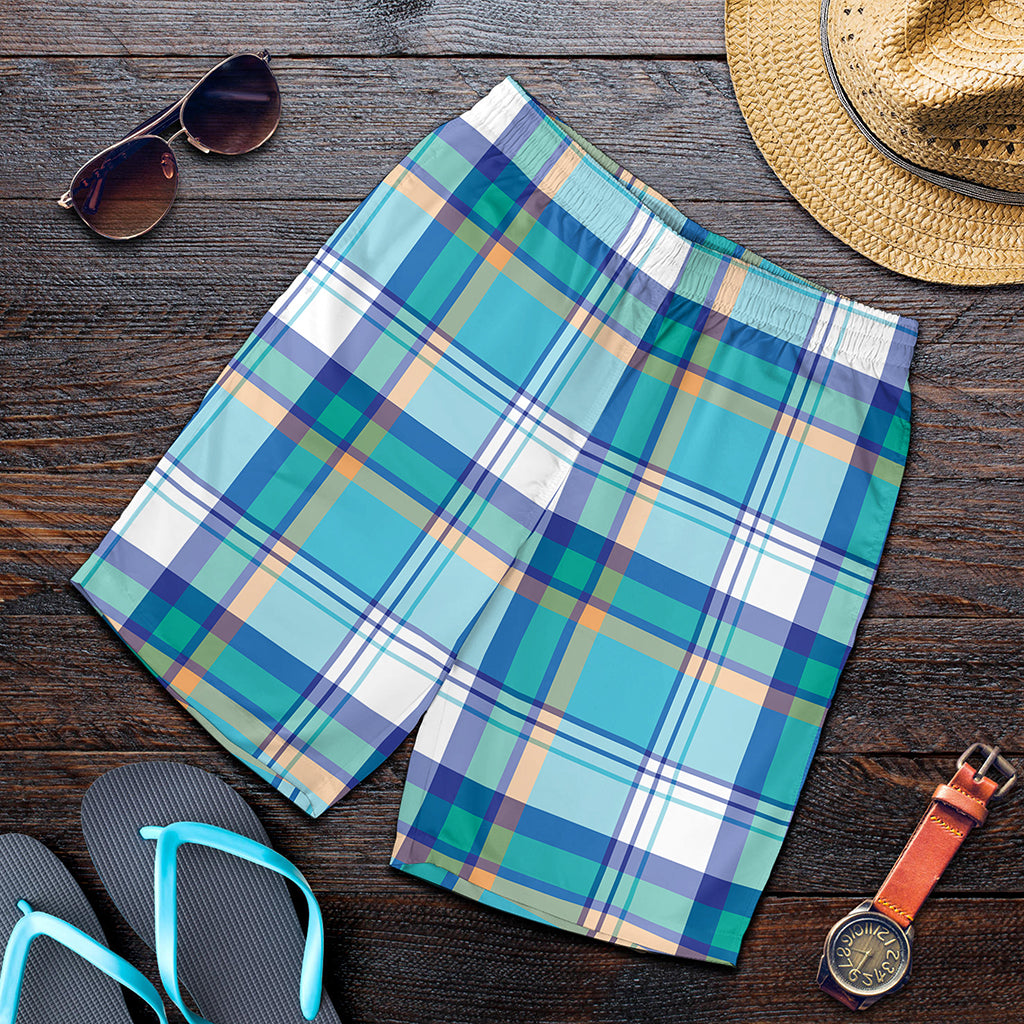 Blue Madras Pattern Print Men's Shorts