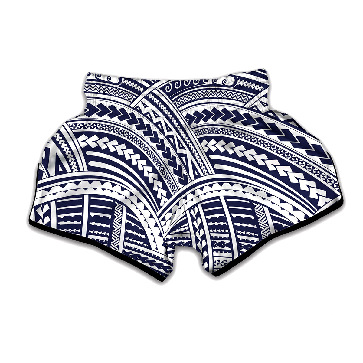 Blue Maori Polynesian Tattoo Print Muay Thai Boxing Shorts