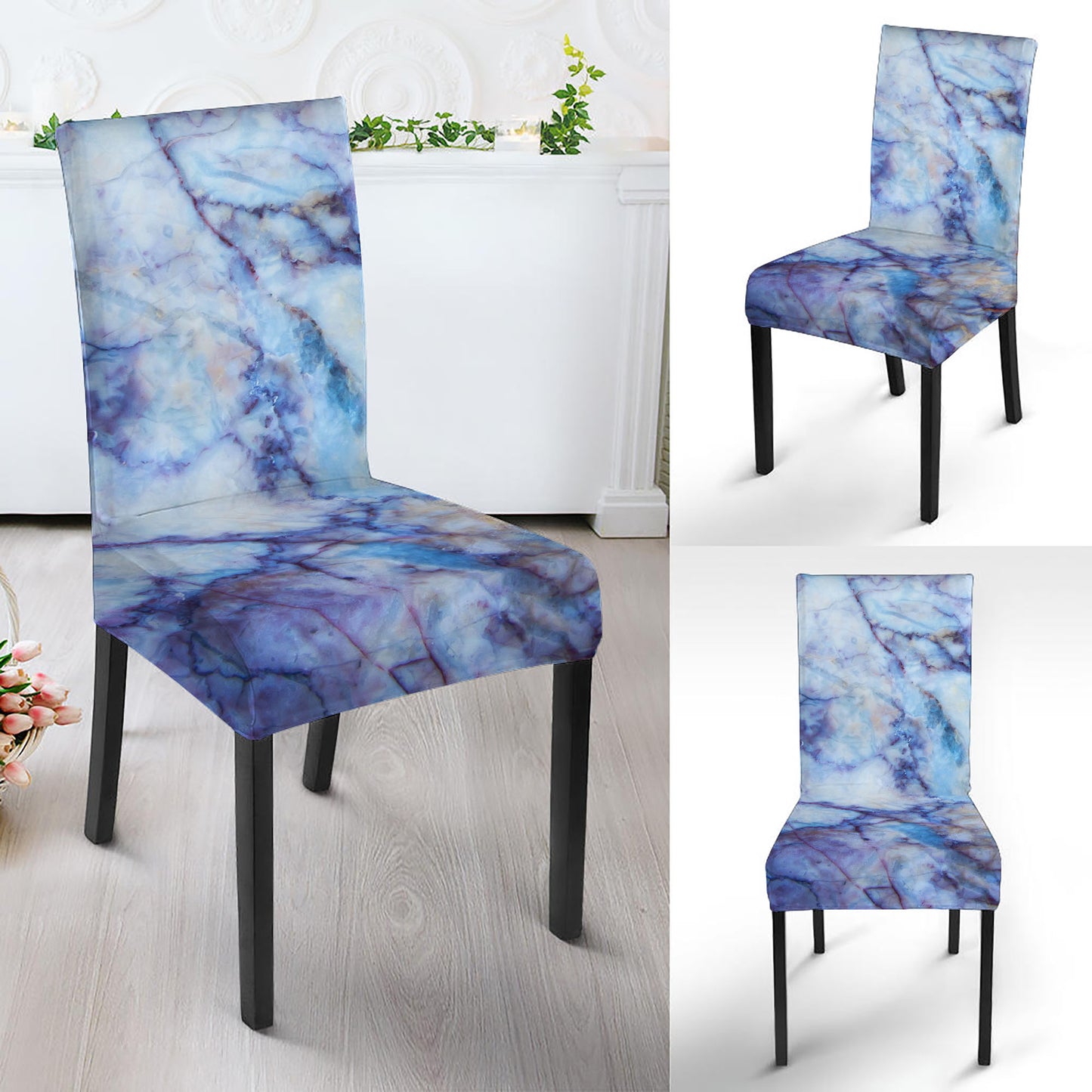 Blue Marble Print Dining Chair Slipcover