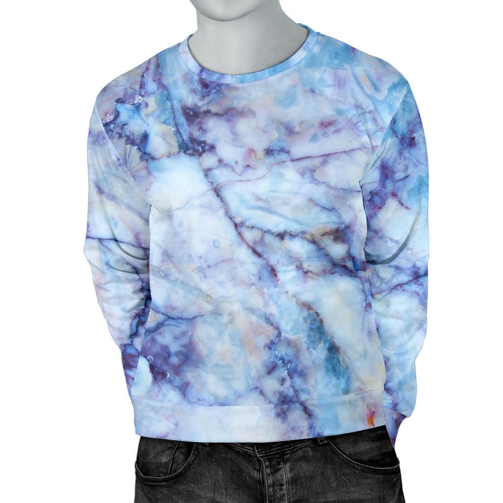 Blue Marble Print Men's Crewneck Sweatshirt GearFrost