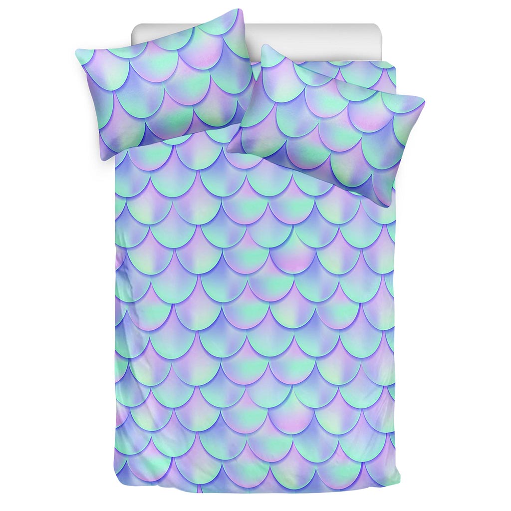 Blue Mermaid Scales Pattern Print Duvet Cover Bedding Set