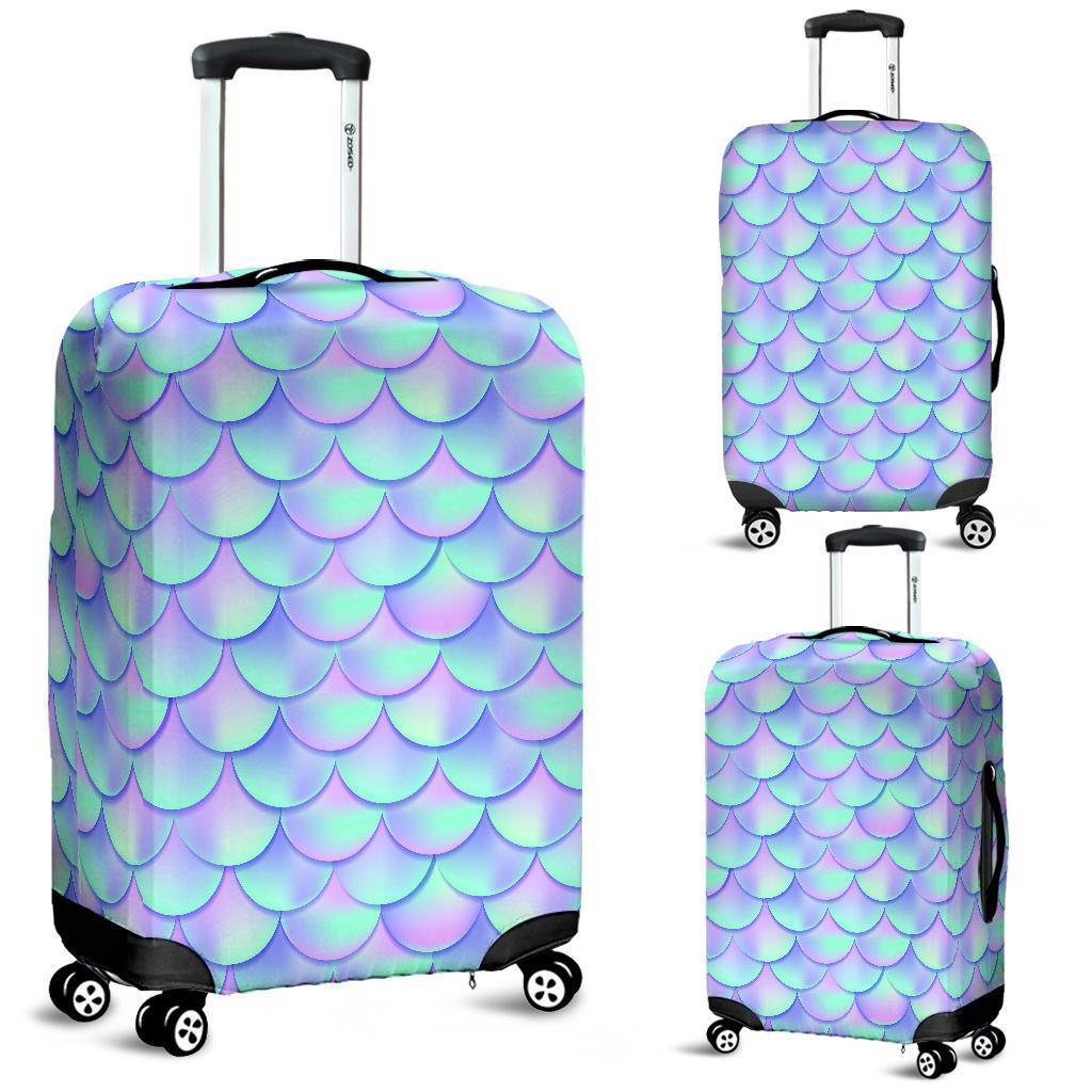 Blue Mermaid Scales Pattern Print Luggage Cover GearFrost