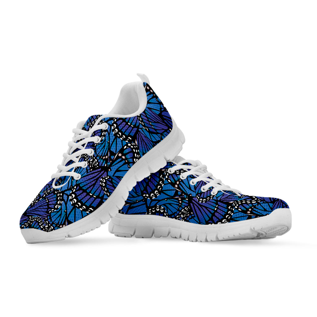 Blue Monarch Butterfly Wings Print White Sneakers