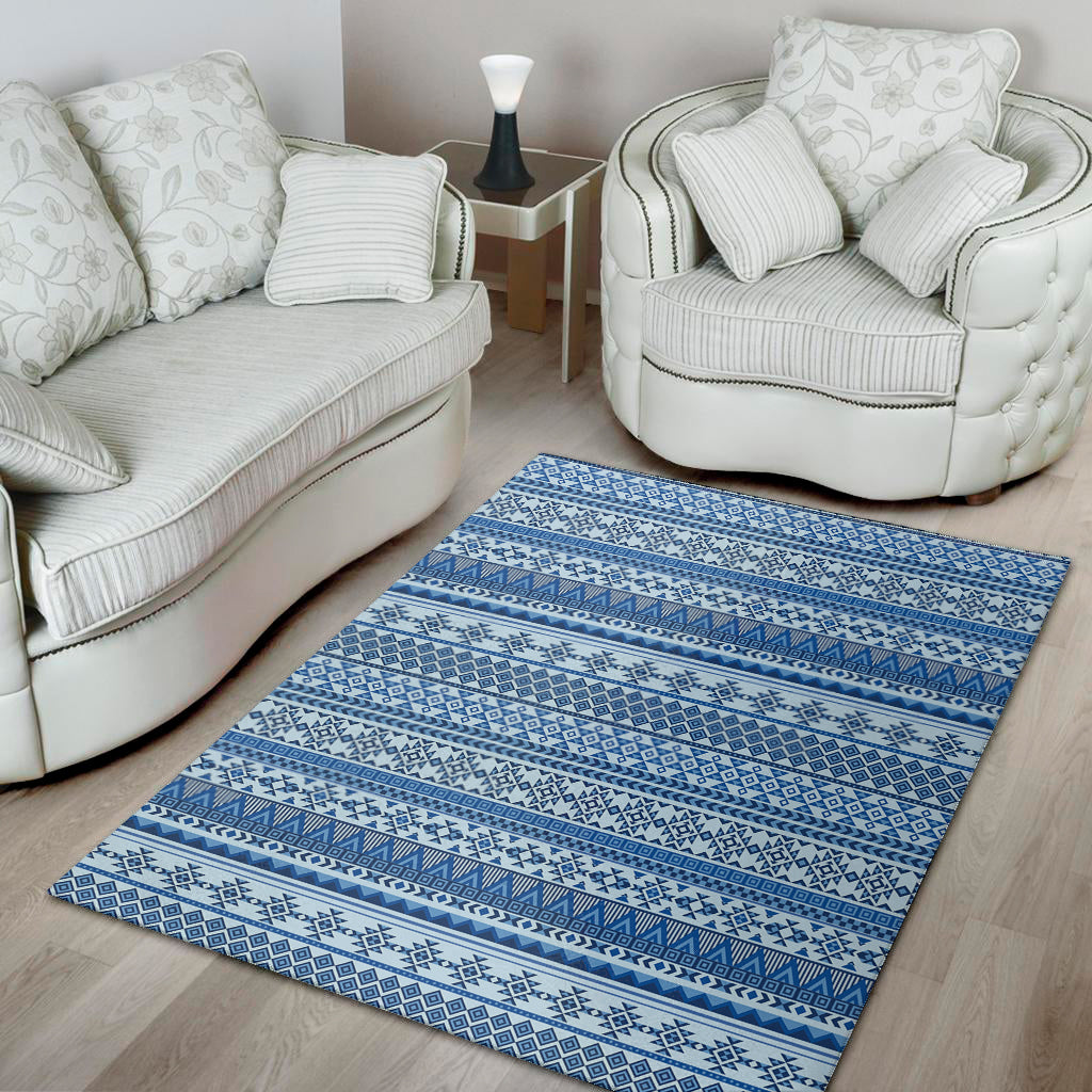Blue Native American Aztec Pattern Print Area Rug