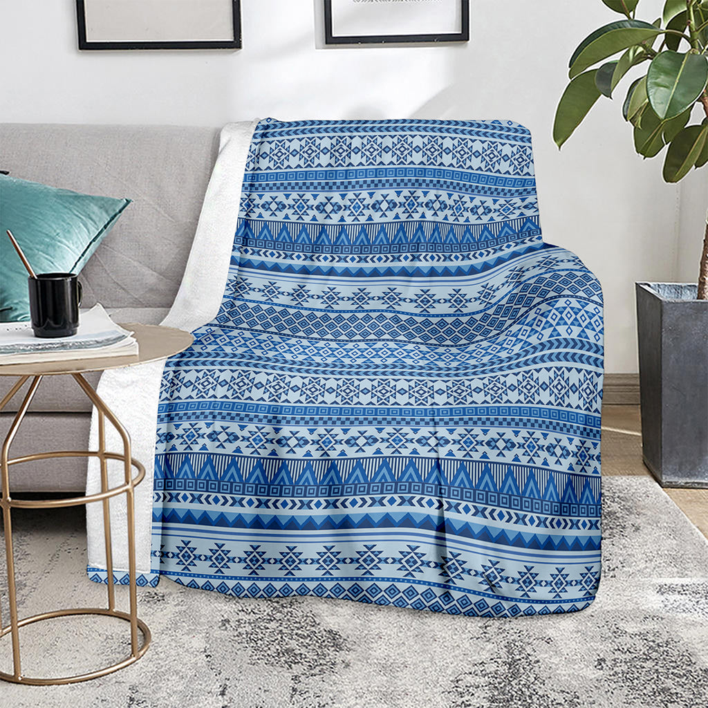 Blue Native American Aztec Pattern Print Blanket