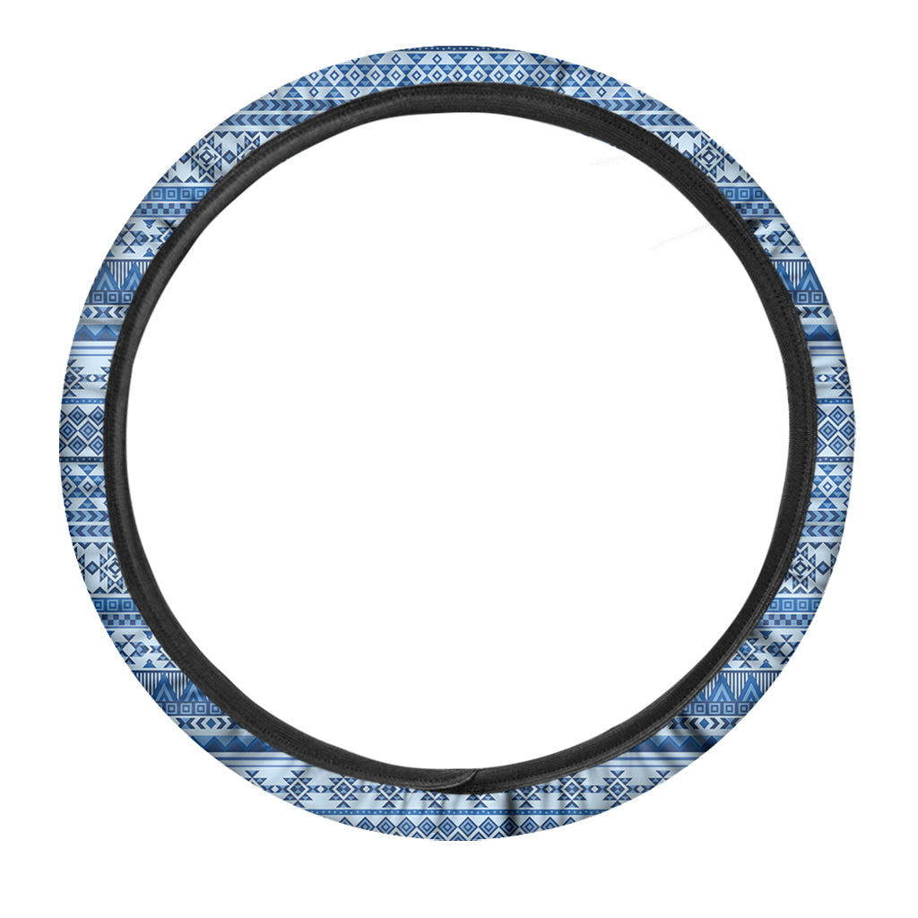 Blue Native American Aztec Pattern Print Car Steering Wheel Cover