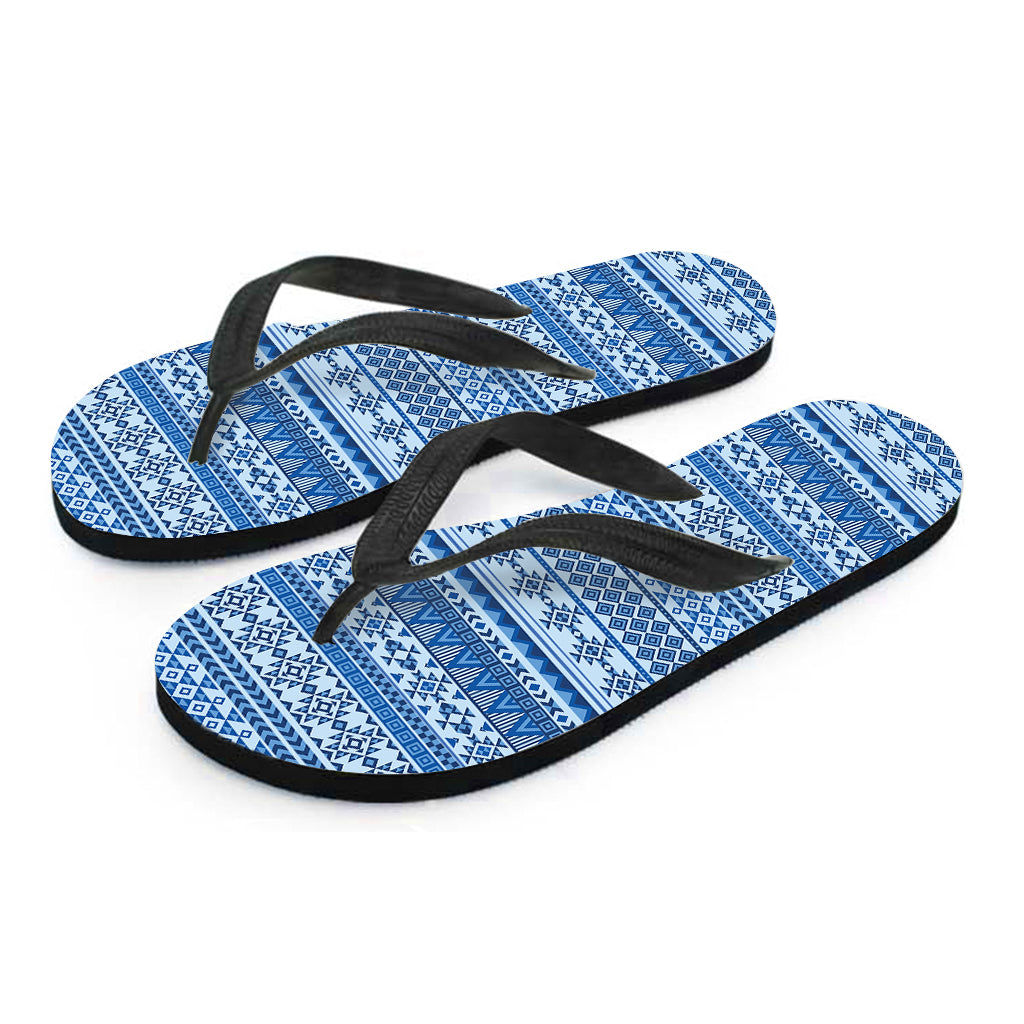 Blue Native American Aztec Pattern Print Flip Flops