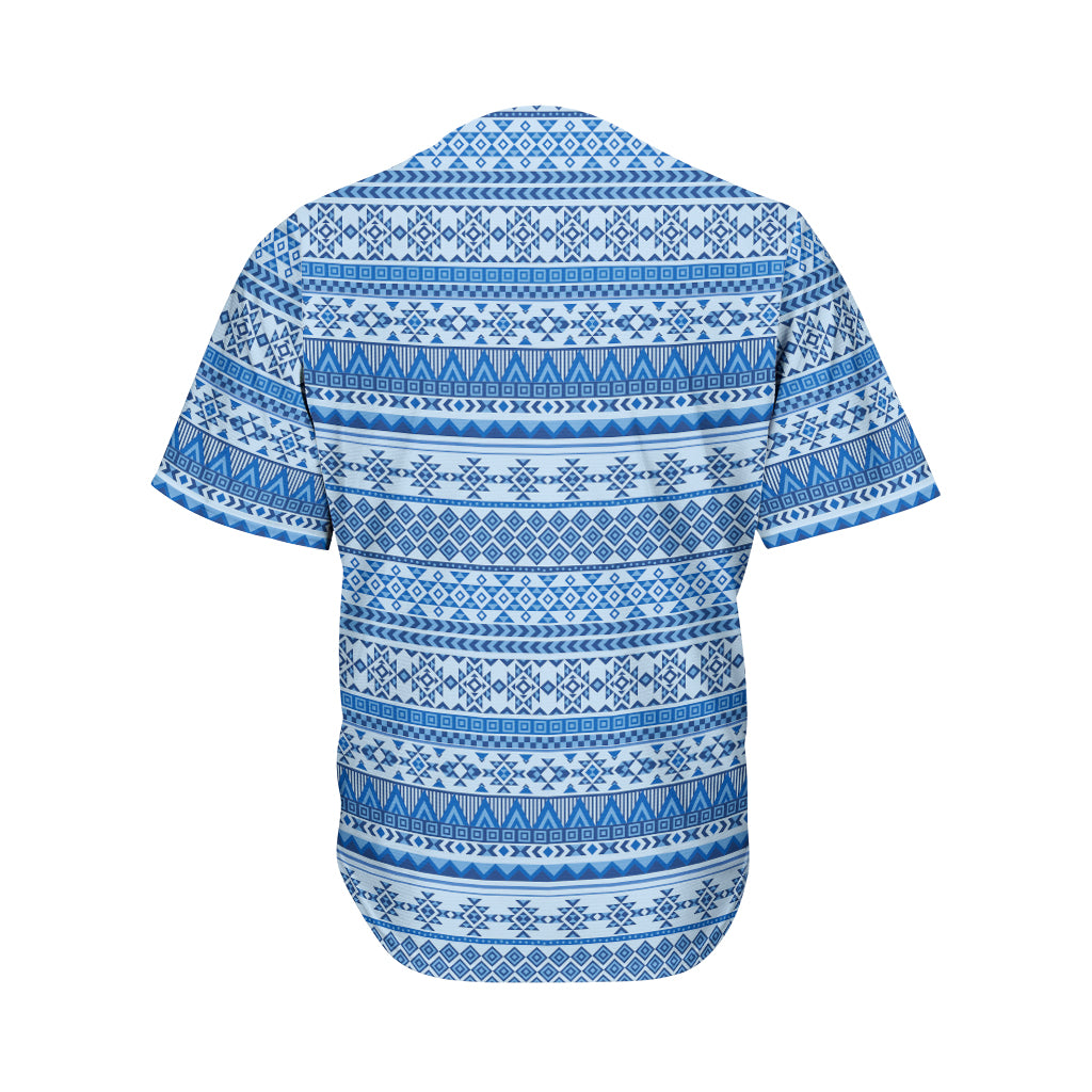 Blue Native American Aztec Pattern Print Men's Baseball Jersey